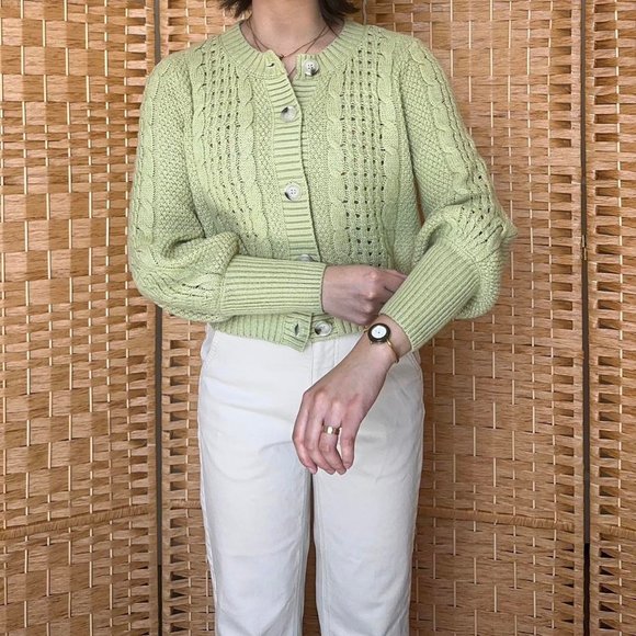 Light, Pastel Green Cardigan, with Unique Knit Detailing - Picture 2 of 4
